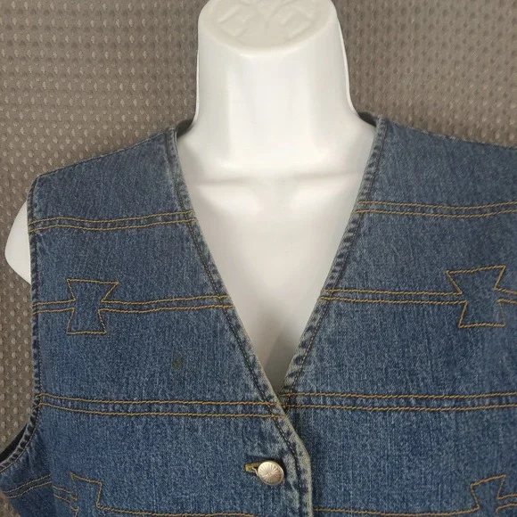 Vintage Wrangler Western Denim Vest Womens Large Blue Button Front - Picture 4 of 13